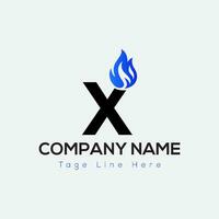 Blue Fire Logo On Letter X Template. Blue Fire On X Letter, Initial Fire Sign Concept vector