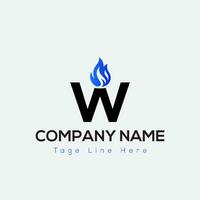 Blue Fire Logo On Letter W Template. Blue Fire On W Letter, Initial Fire Sign Concept vector