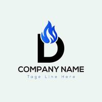 Blue Fire Logo On Letter D Template. Blue Fire On D Letter, Initial Fire Sign Concept vector