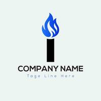 Blue Fire Logo On Letter I Template. Blue Fire On I Letter, Initial Fire Sign Concept vector