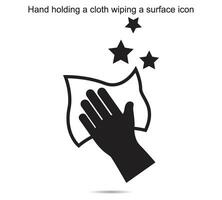 Hand holding a cloth wiping a surface icon vector