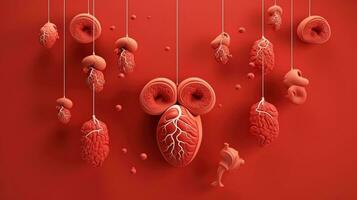 3D illustration mockup of the human organ system, Anatomy, Nervous, circulatory, digestive, excretory, urinary,and bone systems. Medical education concept, Generative AI illustration photo