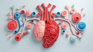 3D illustration mockup of the human organ system, Anatomy, Nervous, circulatory, digestive, excretory, urinary,and bone systems. Medical education concept, Generative AI illustration photo