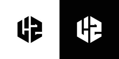 Letter  L Z polygon, Hexagonal minimal and professional logo design on black and white background vector