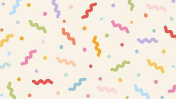 Colorful confetti doodle background. Abstract fun design with upbeat childish scribble. Minimalist festive backdrop. Trendy memphis elements pattern vector