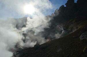 Fumaroles with Geothermal Steam Rising Up from the Earth photo