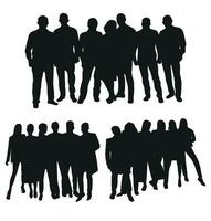 Image of crowd silhouette, group of people. Workers, audience, crowded, corporate, working, teamwork vector