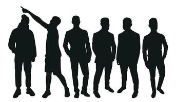 Image male silhouettes. People, human, person, man, men, guy, lad, fella, stripling, boy. Businessmen, workers, friends, students, demonstrators vector