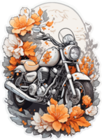 Muscle Bike Illustration Sticker with Flower Spreads AI Generative png