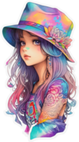 skönhet flicka bär hatt och tatueringar ai generativ png