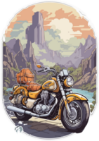 viaggio motociclo cartone animato illustrazione ai generativo png