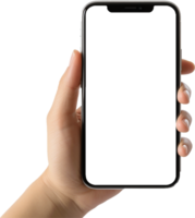 hands holding black smartphone with blank screen AI generated png