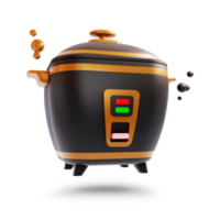 3D rendering of a black and gold rice cooker isolated on a transparent background. 3D illustration drawing. png