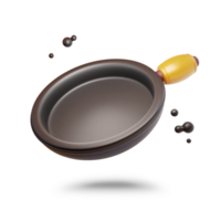 Frying Pan 3d icon. cooking equipment. With a cute style and transparent background png