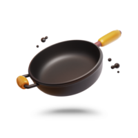 3d frying wok icon. cooking tools in a cute style on transparent background png