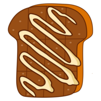 rostat bröd choklad toppade med mjölk. tecknad serie ljuv frukost grafisk design element png