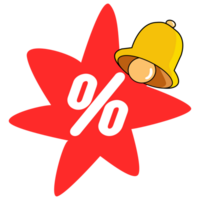 Red asterisk symbol with percent and gold bell png