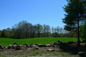 Rock Wall Lining a Field in Norwell Massachusetts photo