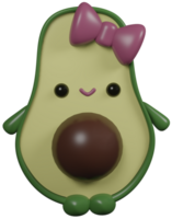 3d Illustration machen Grün Charakter Obst Avocado Mädchen mit Bogen auf transparent Hintergrund png