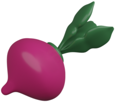 3D illustration render vegetable radish lilac with green leaves on transparent background png