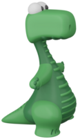 3D illustration render green stylized dinosaur character boy on transparent background png