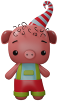 3D illustration render character animal pink pig in clothes on transparent background png