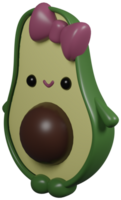 3d illustratie geven groen karakter fruit avocado meisje met boog Aan transparant achtergrond png