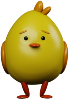 3d ilustração render amarelo personagem pintinho frango com laranja asas em transparente fundo png