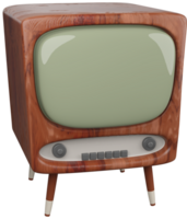 3D illustration render model of old TV in brown wooden case on legs on transparent background png