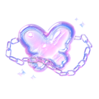 Butterfly in chains Y2K element with pastel hologram holographic chrome 3d effect png