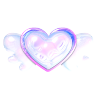 Heart with wings Y2K element with pastel hologram holographic chrome 3d effect png
