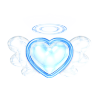 Heart angel wings Y2K blue element sticker with chrome effect png