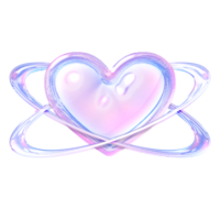 Heart in rings Y2K element with pastel hologram holographic chrome 3d effect png