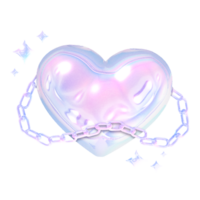 Heart in chains Y2K element with pastel hologram holographic chrome 3d effect png