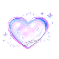 Heart in chains Y2K element with pastel hologram holographic chrome 3d effect png