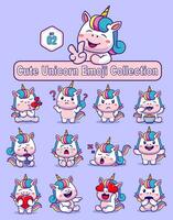 Set of cute unicorn character in various poses sticker vector cartoon illustration