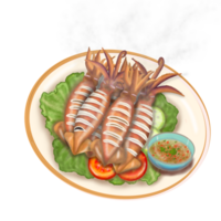 grillad bläckfisk skaldjur illustration png