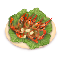 Grilled shrimp seafood illustration realistic painting png