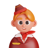 Porträt von ein Luft Stewardess oder Luft Hostess isoliert. wesentlich Arbeitskräfte Benutzerbild Symbole. Zeichen zum Sozial Medien, Benutzer Profil, Webseite und App. 3d machen Illustration. png