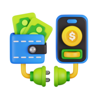 Digital Brieftasche Zahlung Dienstleistungen isoliert. Geschäft und Finanzen Symbol Konzept. 3d machen Illustration png