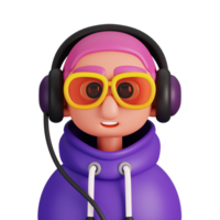 Portrait of a DJ with headphone isolated. Essential workers avatar icons. Characters for social media and networking, user profile, website and app. 3d Render illustration. png