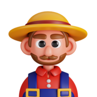 retrato do uma masculino agricultor isolado. essencial trabalhadores avatar ícones. personagens para social meios de comunicação e rede, do utilizador perfil, local na rede Internet e aplicativo. 3d render ilustração. png