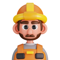 Portrait of a builder isolated. Essential workers avatar icons. Characters for social media and networking, user profile, website and app. 3d Render illustration. png