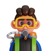 Portrait of a male scuba diver isolated. Essential workers avatar icons. Characters for social media and networking, user profile, website and app. 3d Render illustration. png