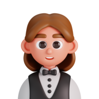 Portrait of a waitress isolated. Essential workers avatar icons. Characters for social media and networking, user profile, website and app. 3d Render illustration. png