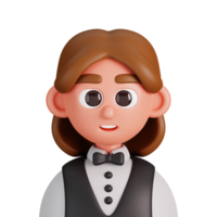 retrato do uma garçonete isolado. essencial trabalhadores avatar ícones. personagens para social meios de comunicação e rede, do utilizador perfil, local na rede Internet e aplicativo. 3d render ilustração. png