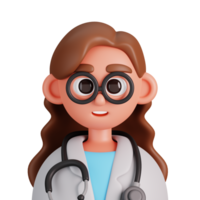 portret van een vrouw dokter met stethoscoop geïsoleerd. essentieel arbeiders avatar pictogrammen. tekens voor sociaal media, gebruiker profiel, website en app. 3d geven illustratie. png