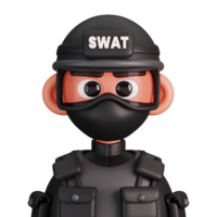 Portrait of a police swat isolated. Essential workers avatar icons. Characters for social media and networking, user profile, website and app. 3d Render illustration. png