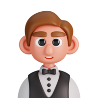 Portrait of a waiter isolated. Essential workers avatar icons. Characters for social media and networking, user profile, website and app. 3d Render illustration. png