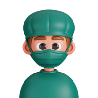 retrato do uma cirurgião isolado. essencial trabalhadores avatar ícones. personagens para social meios de comunicação e rede, do utilizador perfil, local na rede Internet e aplicativo. 3d render ilustração. png